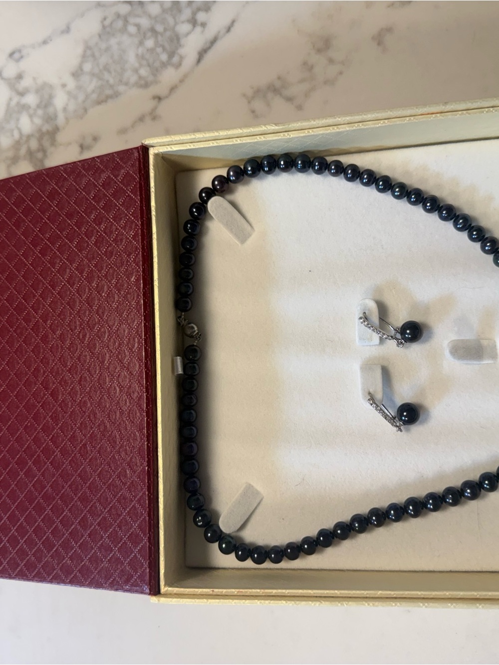 Black Pearl Bead Necklace with Matching Drop Earrings